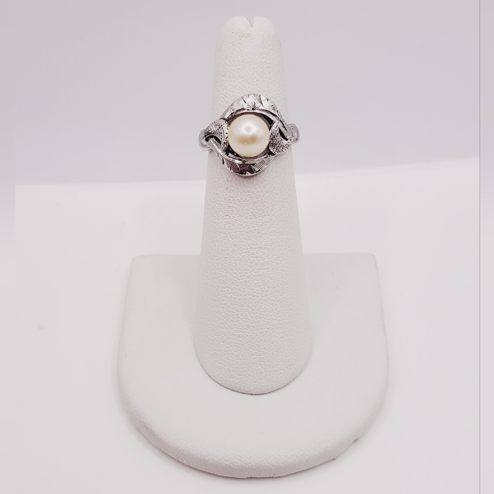 Pearl Ring 925 Sterling Silver Ring Vintage Ring Moon Ring Diamond Cut Ring - Picture 9 of 11